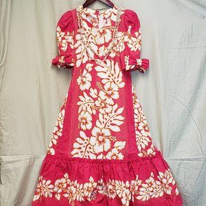 🍁Ruffle Elegant Formal Full Length Muumuu with Hibiscus Flower Print.